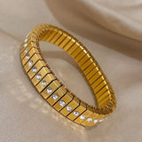 Surface Cubic Zirconia 18K Gold Stainless Steel Anti Tarnish Stretchable Elastic Bracelet For Women