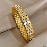 Surface Cubic Zirconia 18K Gold Stainless Steel Anti Tarnish Stretchable Elastic Bracelet For Women