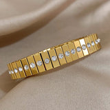 Surface Cubic Zirconia 18K Gold Stainless Steel Anti Tarnish Stretchable Elastic Bracelet For Women