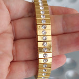 Surface Cubic Zirconia 18K Gold Stainless Steel Anti Tarnish Stretchable Elastic Bracelet For Women