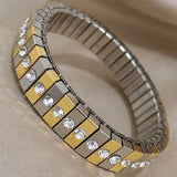 Two Tone Multi 18K Gold Silver Cubic Zirconia Anti Tarnish Flexible Stackable Bracelet For Women