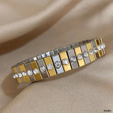 Two Tone Multi 18K Gold Silver Cubic Zirconia Anti Tarnish Flexible Stackable Bracelet For Women