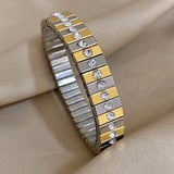 Two Tone Multi 18K Gold Silver Cubic Zirconia Anti Tarnish Flexible Stackable Bracelet For Women