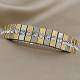 Two Tone Multi 18K Gold Silver Cubic Zirconia Anti Tarnish Flexible Stackable Bracelet For Women