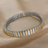 Two Tone 18K Gold Silver Stainless Steel Anti Tarnish Stretchable Elastic Bracelet For Women