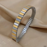 Two Tone 18K Gold Silver Stainless Steel Anti Tarnish Stretchable Elastic Bracelet For Women