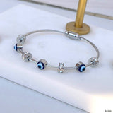 Evil Eye Blue Silver Cubic Zirconia Enamel Stainless Steel Bracelet For Women