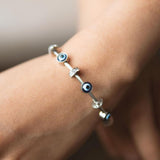 Evil Eye Blue Silver Cubic Zirconia Enamel Stainless Steel Bracelet For Women