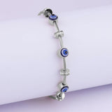 Evil Eye Blue Silver Cubic Zirconia Enamel Stainless Steel Bracelet For Women