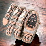 Snake Pink Black Rose Gold Silver Stainless Steel Anti Tarnish Stackable Watch Bracelet For Women