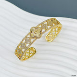 Clover Flower 18K Gold Cubic Zirconia Anti Tarnish Cuff Bracelet For Women