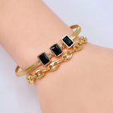 Baguette Solitaire 18K Gold Cubic Zirconia Anti Tarnish Snake Layer Chain Bracelet For Women