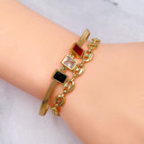 Solitaire Crystal Multicolour 18K Gold Stainless Steel Anti Tarnish Snake Chain Dual Layer Bracelet For Women