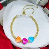 Heart Orange Purple Blue 18K Gold Beads Anti Tarnish Charm Adjustable Slider Bracelet For Women