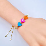 Heart Orange Purple Blue 18K Gold Beads Anti Tarnish Charm Adjustable Slider Bracelet For Women