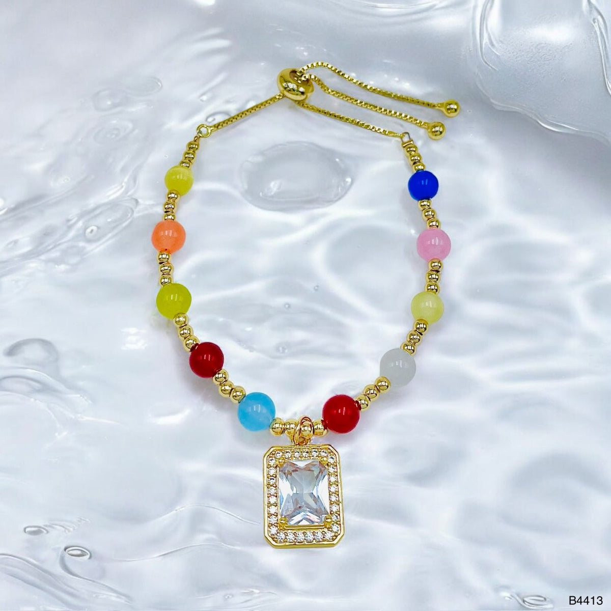 Solitaire Rainbow Shell Solitaire Rainbow Multi 18K Gold Cubic Zirconia Anti Tarnish Charm Adj ...