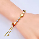 Heart Rainbow Multi 18K Gold Pearl Anti Tarnish Charm Adjustable Slider Bracelet For Women