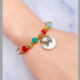 Butterfly Rainbow Multi 18K Gold Cubic Zirconia Mother Of Pearl Anti Tarnish Charm Adjustable Slider Bracelet For Women