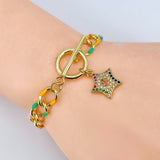 Star Rainbow Multi 18K Gold Silver Cubic Zirconia Crystal Anti Tarnish Charm Link Bracelet For Women