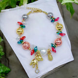 Teddy Bear Rainbow Multi 18K Gold Cubic Zirconia Pearl Anti Tarnish Charm Bracelet For Women