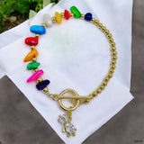 Teddy Bear Rainbow Multi 18K Gold Cubic Zirconia Beads Anti Tarnish Charm Link Bracelet For Women