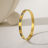 Evil Eye Black 18K Gold Enamel Stainless Steel Kada Bracelet For Women