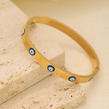 Evil Eye Blue 18K Gold Enamel Stainless Steel Openable Kada Bracelet For Women