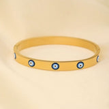 Evil Eye Blue 18K Gold Enamel Stainless Steel Openable Kada Bracelet For Women