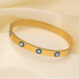 Evil Eye Blue 18K Gold Enamel Stainless Steel Openable Kada Bracelet For Women