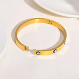 Evil Eye Blue 18K Gold Enamel Stainless Steel Openable Kada Bracelet For Women