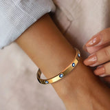 Evil Eye Blue 18K Gold Enamel Stainless Steel Openable Kada Bracelet For Women