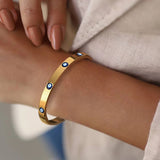 Evil Eye Blue 18K Gold Enamel Stainless Steel Openable Kada Bracelet For Women