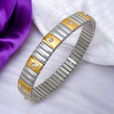 Two Tone Cubic Zirconia 18K Gold Silver Alloy Stretchable Elastic Bracelet For Men Women