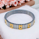 Two Tone Cubic Zirconia 18K Gold Silver Alloy Stretchable Elastic Bracelet For Men Women