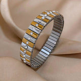 Two Tone Cubic Zirconia 18K Gold Silver Alloy Stretchable Elastic Bracelet For Women