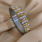 Two Tone Cubic Zirconia 18K Gold Silver Alloy Stretchable Elastic Bracelet For Women