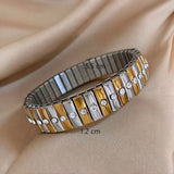 Two Tone Cubic Zirconia 18K Gold Silver Alloy Stretchable Elastic Bracelet For Women