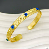 Evil Eye Dented Blue 18K Gold Anti Tarnish Cuff Bracelet For Women