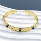 Evil Eye Dented Blue 18K Gold Anti Tarnish Cuff Bracelet For Women