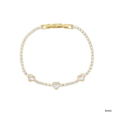 Heart Solitaire Cubic Zirconia 18K Gold Anti Tarnish Tennis Bracelet For Women