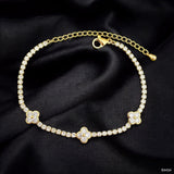 Clover Flower Solitaire Cubic Zirconia 18K Gold Anti Tarnish Tennis Bracelet For Women