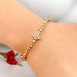 Clover Flower Solitaire Cubic Zirconia 18K Gold Anti Tarnish Tennis Bracelet For Women