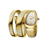 Wave Stripe Dial Yellow 18K Gold Cubic Zirconia Stainless Steel Flexible Stackable Watch Snake Bracelet For Women