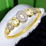 Oval Surface Two Tone Cubic Zirconia 18K Gold Silver Anti Tarnish Kada Bracelet For Women