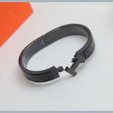 H Lock Black Silver Enamel Anti Tarnish Kada Bracelet For Women Men