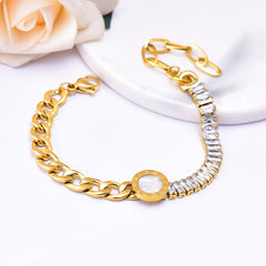 Roman Baguette Cubic Zirconia Mother Of Pearl 18K Gold Stainless Steel Curb Chain Bracelet For Women