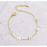 Flower Mother Of Pearl White 18K Gold Stainless Steel Anti Tarnish Link Chain Bracelet For Women