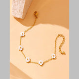 Flower Mother Of Pearl White 18K Gold Stainless Steel Anti Tarnish Link Chain Bracelet For Women