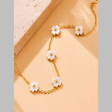 Flower Mother Of Pearl White 18K Gold Stainless Steel Anti Tarnish Link Chain Bracelet For Women