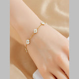 Flower Mother Of Pearl White 18K Gold Stainless Steel Anti Tarnish Link Chain Bracelet For Women